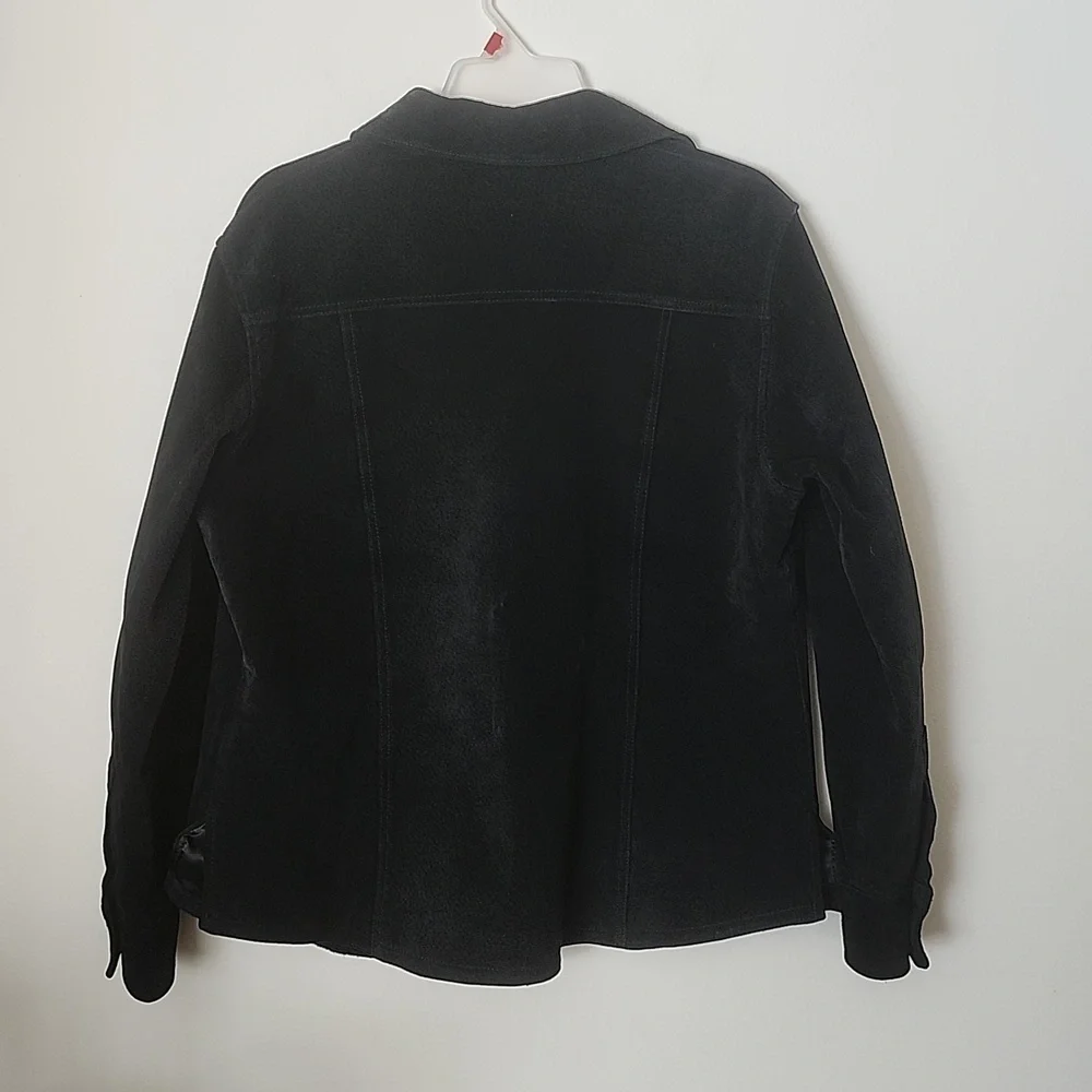 Vintage AMI black genuine leather button up jacket, satin lined, women's large